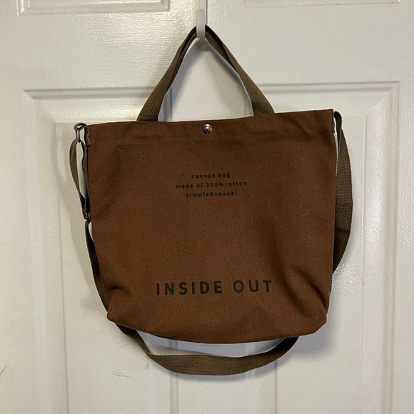 inside out Handbags - Brown Canvas Messenger Bag NWOT